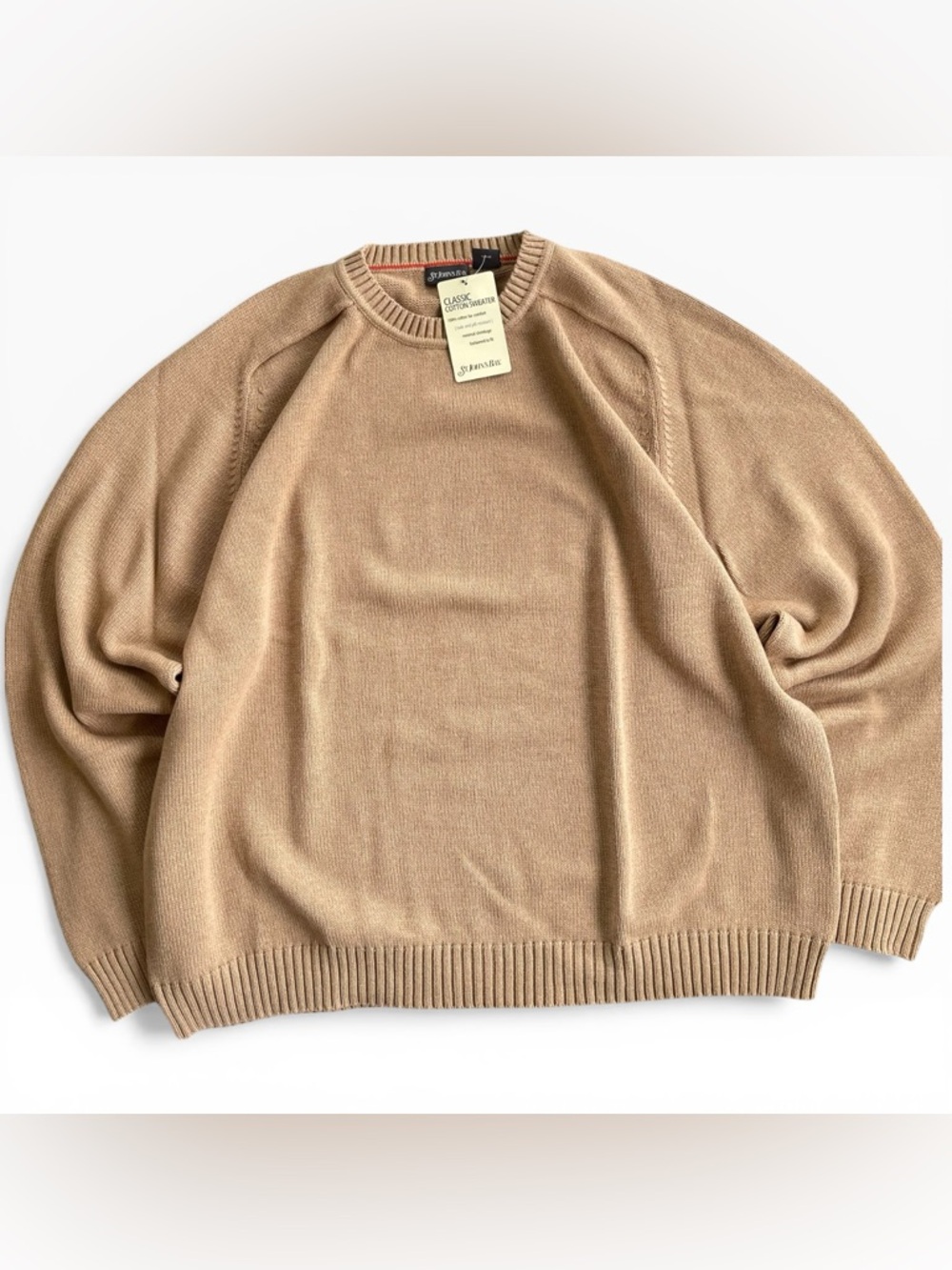 NWT St. John’s Bay Classic Cotton Knit Crewneck Sweater Tan Nougat XXL Men’s